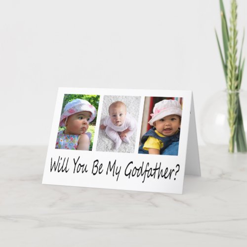 Modern 3 Photo Godfather Proposal Card