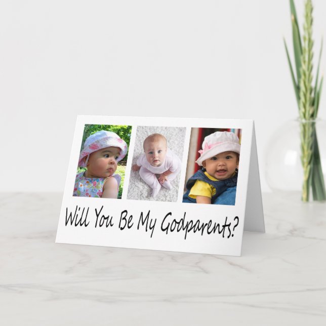 Modern 3 Photo Godparents Proposal Card (Front)