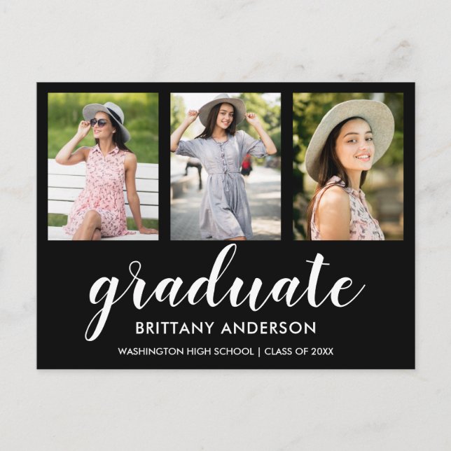 Modern 3 Photo Graduation Announcement (Front)