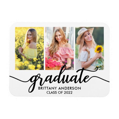 Modern 3 Photo Graduation Announcement Magnet