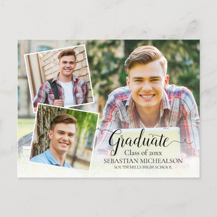 Modern 3 Photo Graduation Announcement Postcard | Zazzle.com