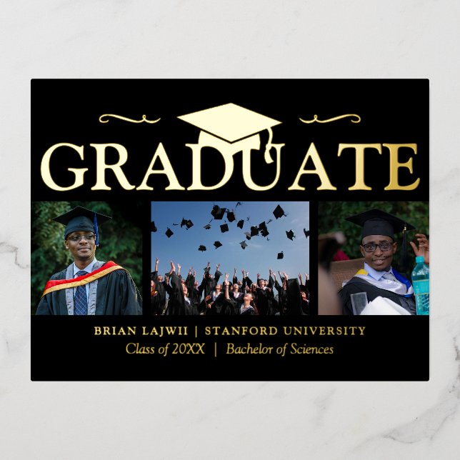Modern 3 Photo Graduation Announcement Real (Front)