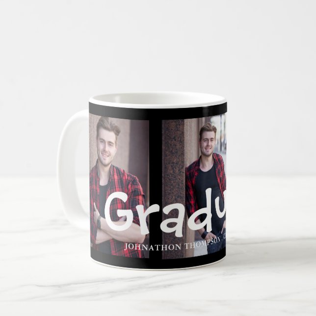 Modern 3 Photo Graduation  Coffee Mug (Front Left)
