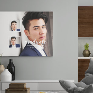 Modern 3 Photo Graduation Faux Canvas Print