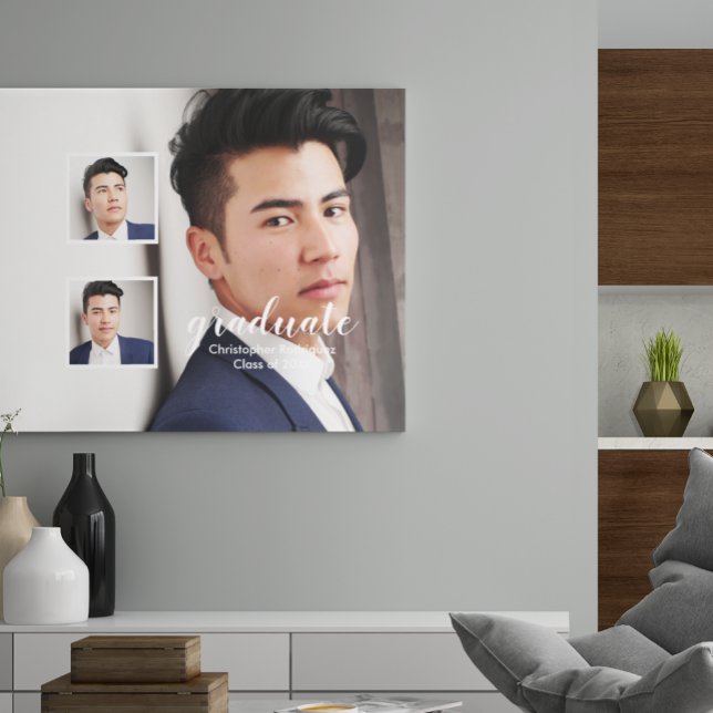 Modern 3 Photo Graduation Faux Canvas Print (Creator Uploaded)