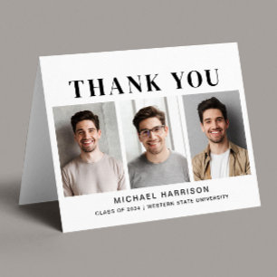 Modern 3 Photo Graduation Letterpress Thank You Card