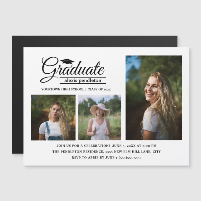 Modern 3 Photo Graduation Party Announcement (Front/Back)