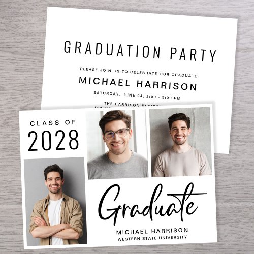 Modern 3 Photo Graduation Party Invitation