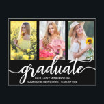 Modern 3 Photo Graduation Party Invitation B Postcard<br><div class="desc">Modern 3 Photo Graduation Party Invitation Postcard - Black</div>