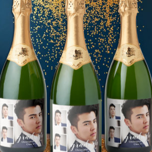 Modern 3 Photo Graduation Sparkling Wine Label
