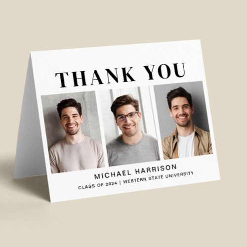 Modern 3 Photo Graduation Thank You Card