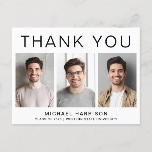 Modern 3 Photo Graduation Thank You Postcard