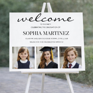 Modern 3 Photo Graduation Welcome Sign