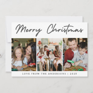 Modern 3 Photo Grid Merry Christmas Family Holiday Card