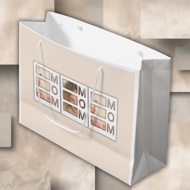Modern 3 Photo Grid Mom Birthday Keepsake Large Gift Bag (Creator Uploaded)