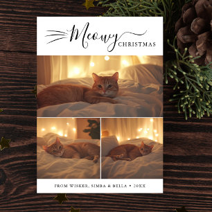 Modern 3 Photo Meowy Christmas Cute Funny Cat Holiday Card
