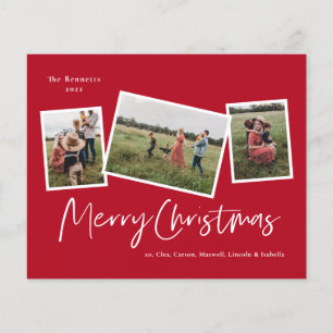 Modern 3 Photo Merry Christmas Holiday Card