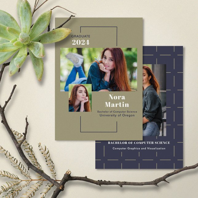 Modern 3 Photo Navy Sage Announcement (Creator Uploaded)