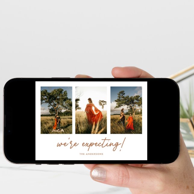 Modern 3-Photo New Auntie/Grandparents Pregnancy Announcement (Front Digital)