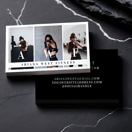 Customizable Personal Fitness Trainer Three Photo Collage Business Card