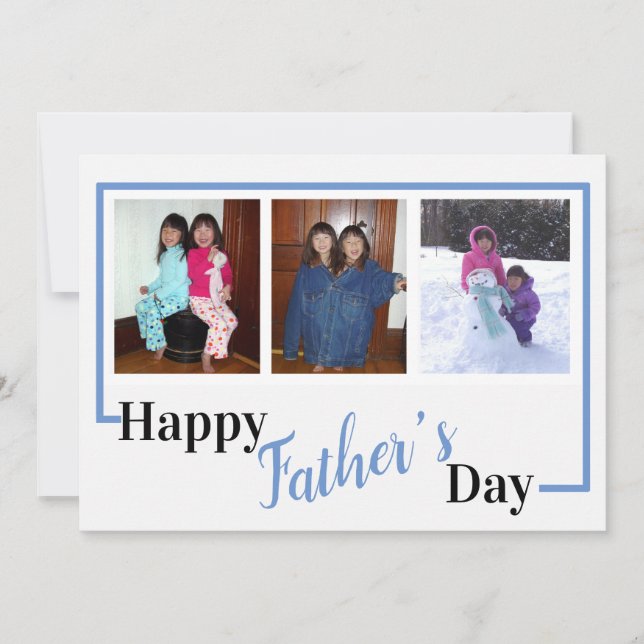 Modern 3 Photo Personalized Happy Fathers Day Holiday Card (Front)
