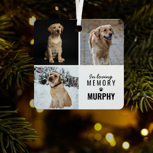 Modern 3 Photo Pet Memorial Christmas Tree Metal Ornament