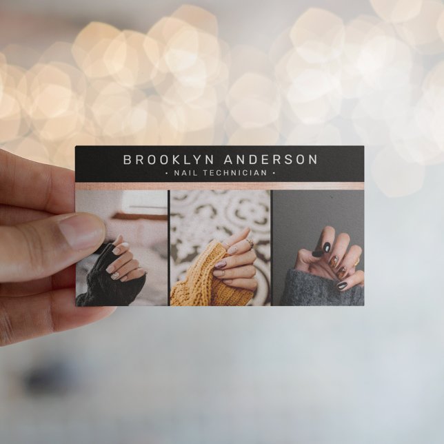 Modern 3 Photo Photographer Rose Gold Foil Busines Business Card (Creator Uploaded)