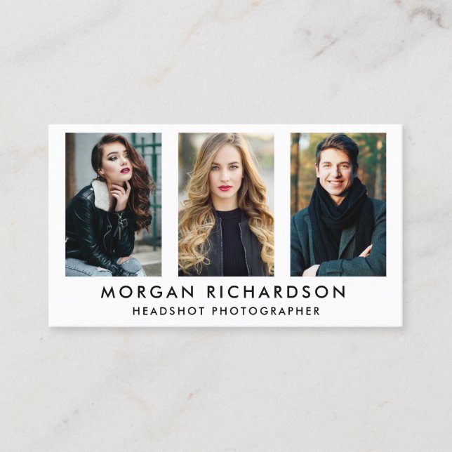 Modern 3 Photo Photographer Wht Business Card (Front)