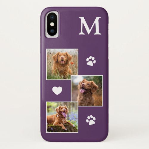 Modern 3 Photo Purple Pet Dog iPhone X Case