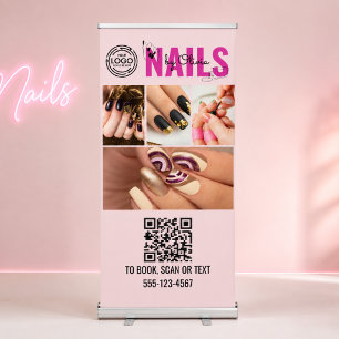 Modern 3 Photo QR Code Logo Art Nail Salon Retractable Banner
