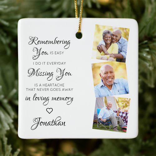 Modern 3 Photo Remembrance Keepsake Memorial Ceramic Ornament