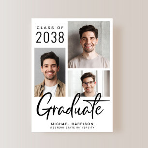 Modern 3 Photo Script Graduation Announcement