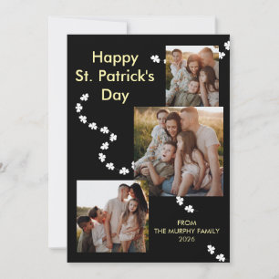 Modern 3-Photo Shamrock St. Patrick's Day Family Holiday Card