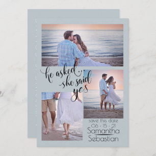 Modern 3 Photo She Said Yes Save the Date Invitation