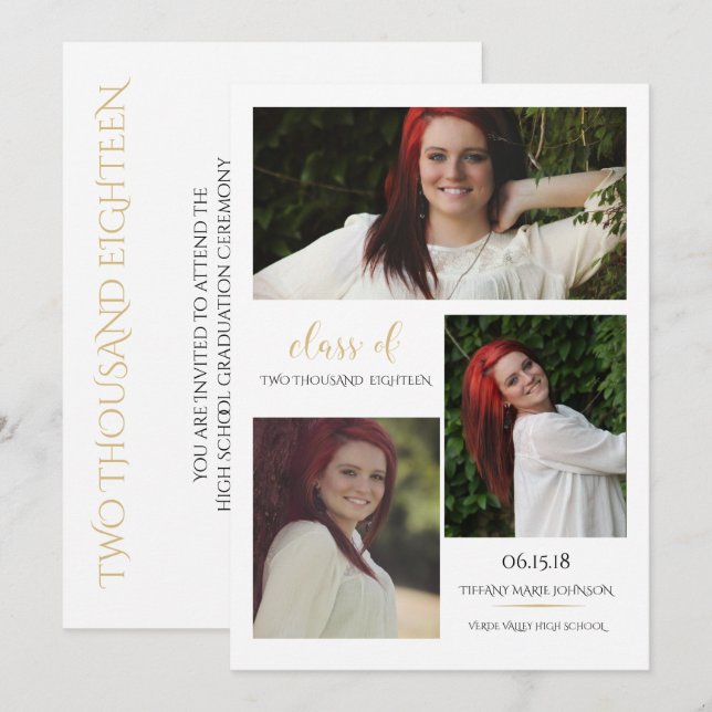 Modern 3 Photo Template Minimalist Graduation (Front/Back)