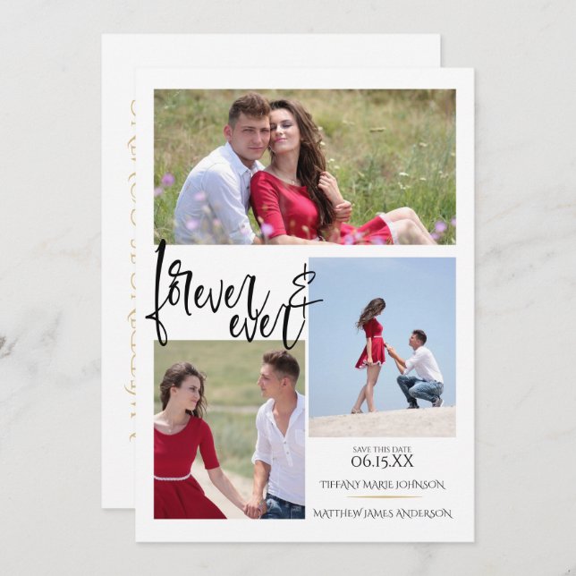 Modern 3 Photo Template Minimalist Save the Date (Front/Back)