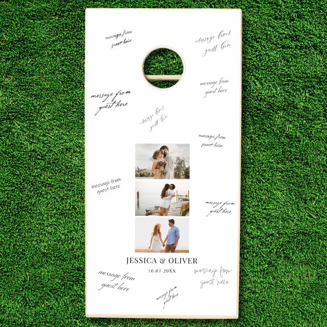 Modern 3 Photo Wedding Guestbook Cornhole Set (Creator Uploaded)
