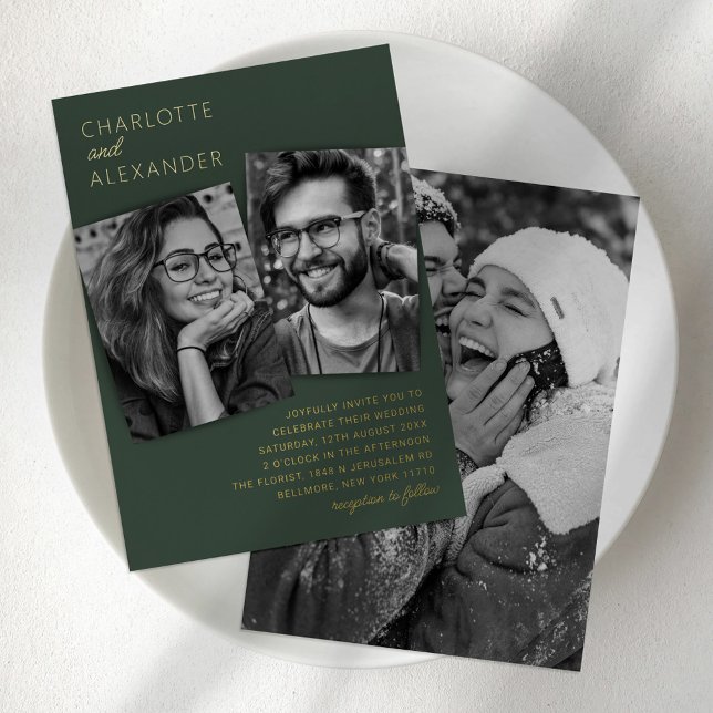 Modern 3 Photo Wedding Real Foil Invitation (Creator Uploaded)