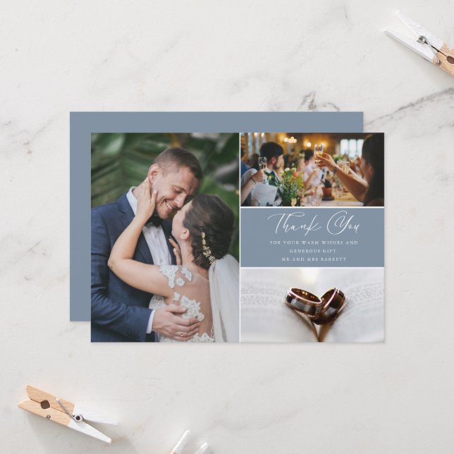 Modern 3 Photo Wedding Thank You (Front/Back In Situ)