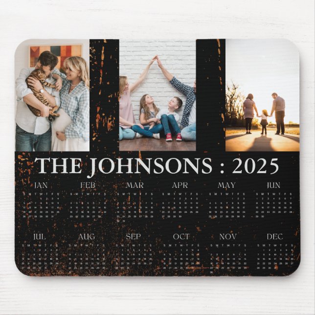 Modern 3 Photos 2025 Calendar Custom 12 Month Mouse Pad (Front)