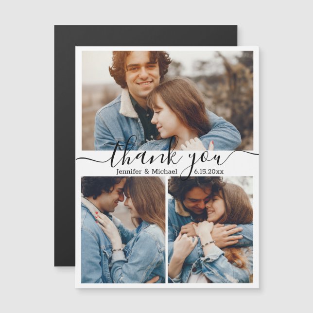 modern 3 photos collage wedding thank you magnet (Front/Back)