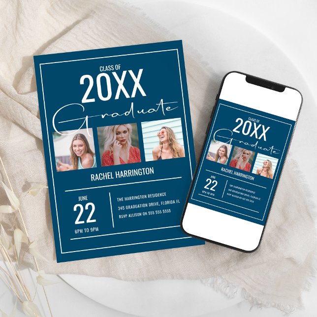Modern 3 Photos Graduation Invitation (Creator Uploaded)