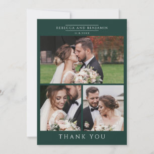 Modern 3 Photos Hand-Lettered Wedding Thank You Card