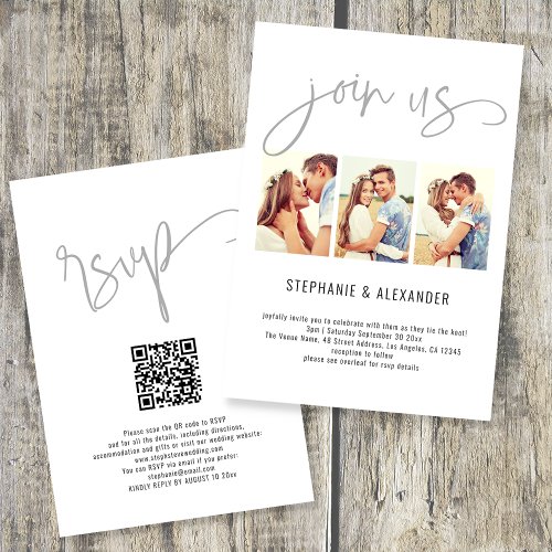 Modern 3 Photos Join Us Script Wedding Invitation