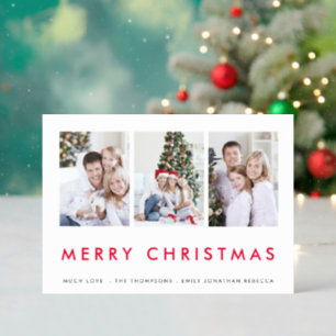 Modern 3 Photos Merry Christmas  Letterpress Photo Cards