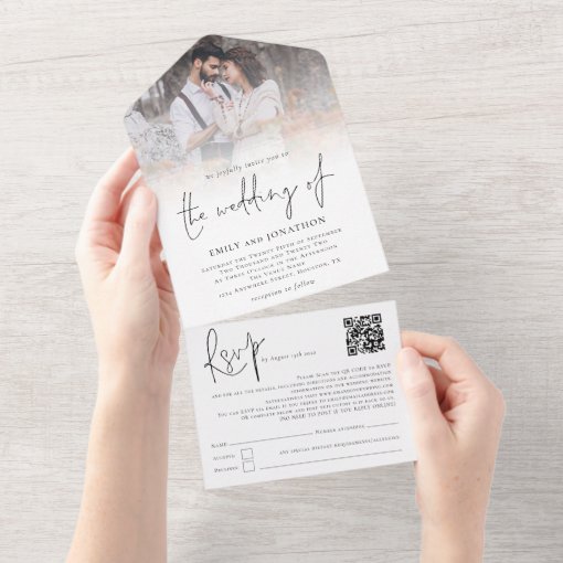 Modern 3 Photos Overlay QR Code Script Wedding All In One Invitation ...