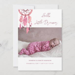 Modern 3 Photos Pink Girl Little Dreamer Birth Announcement