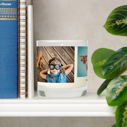 Modern 3 Photos Template Kids Names Scented Candle