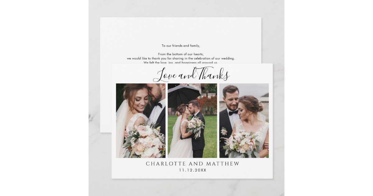 Modern 3 Photos Wedding Thank You Note Card | Zazzle