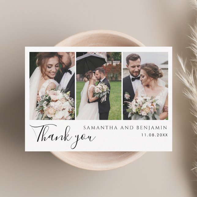  Modern 3 Photos Wedding Thank You Note Card (Modern 3 Photos Wedding Thank You Note Card)